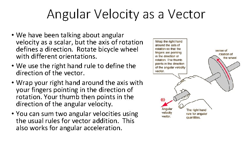 Angular Velocity as a Vector • We have been talking about angular velocity as