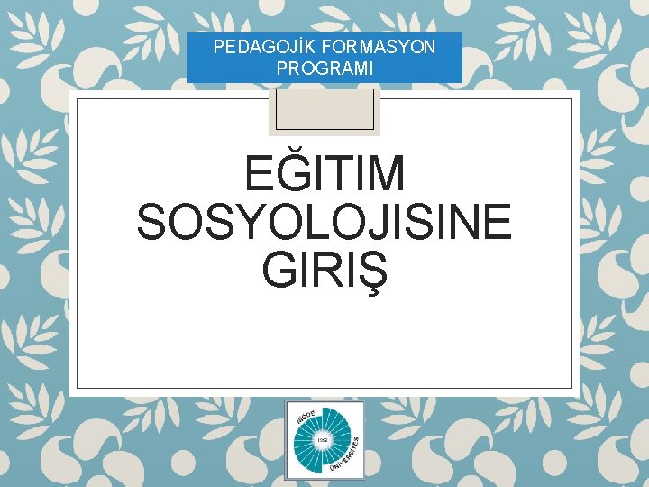 PEDAGOJİK FORMASYON PROGRAMI EĞITIM SOSYOLOJISINE GIRIŞ 