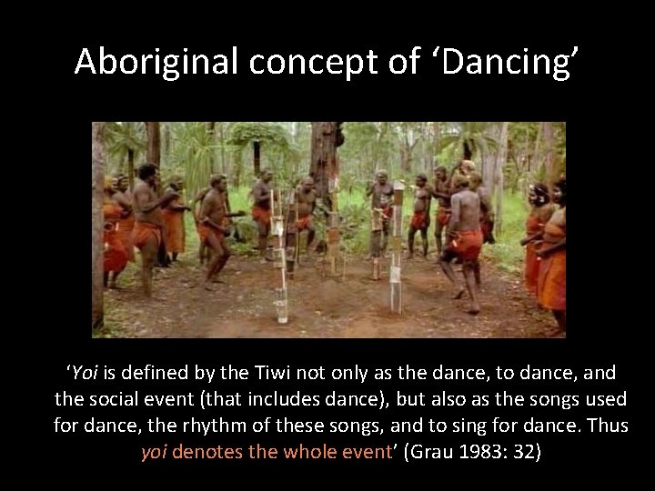 Aboriginal concept of ‘Dancing’ ‘Yoi is defined by the Tiwi not only as the