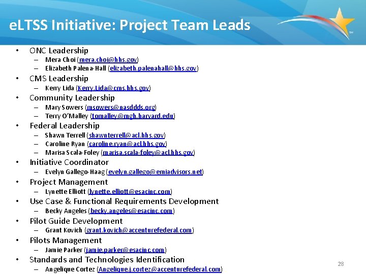 e. LTSS Initiative: Project Team Leads • ONC Leadership – Mera Choi (mera. choi@hhs.