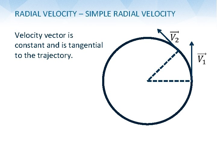 RADIAL VELOCITY – SIMPLE RADIAL VELOCITY Velocity vector is constant and is tangential to