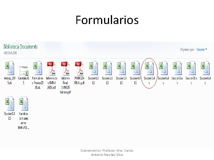 Formularios Econometría I: Profesor: Msc. Carlos Antonio Narváez Silva 