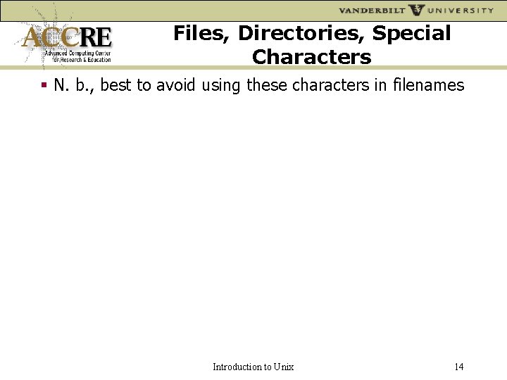 Files, Directories, Special Characters N. b. , best to avoid using these characters in