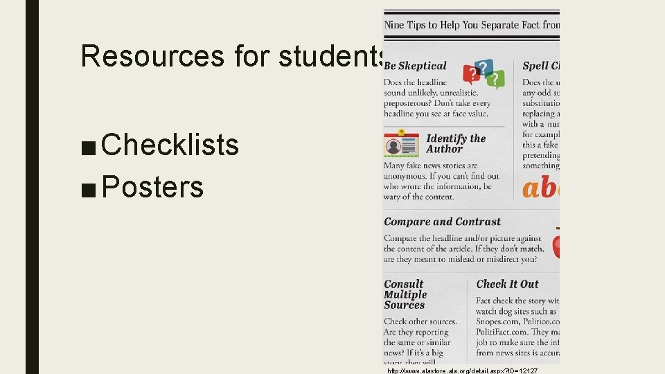 Resources for students ■ Checklists ■ Posters http: //www. alastore. ala. org/detail. aspx? ID=12127