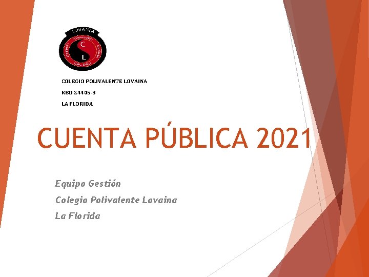 COLEGIO POLIVALENTE LOVAINA RBD 24405 -8 LA FLORIDA CUENTA PÚBLICA 2021 Equipo Gestión Colegio