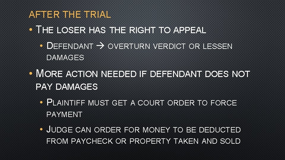 AFTER THE TRIAL • THE LOSER HAS THE RIGHT TO APPEAL • DEFENDANT OVERTURN