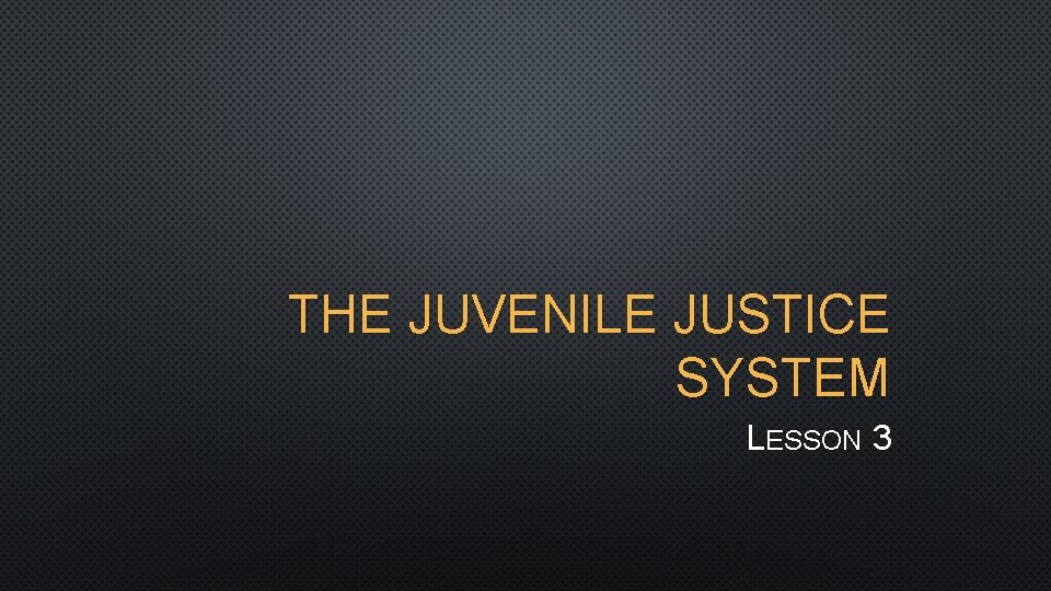 THE JUVENILE JUSTICE SYSTEM LESSON 3 