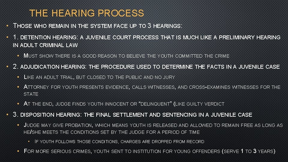 THE HEARING PROCESS • THOSE WHO REMAIN IN THE SYSTEM FACE UP TO 3