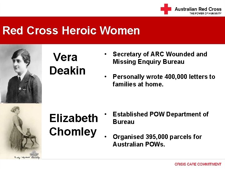 Red Cross Heroic Women • Vera Deakin • Secretary of ARC Wounded and Missing