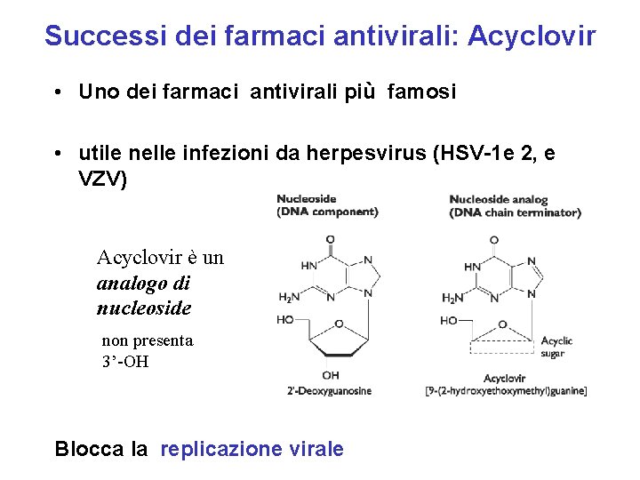 Successi dei farmaci antivirali: Acyclovir • Uno dei farmaci antivirali più famosi • utile