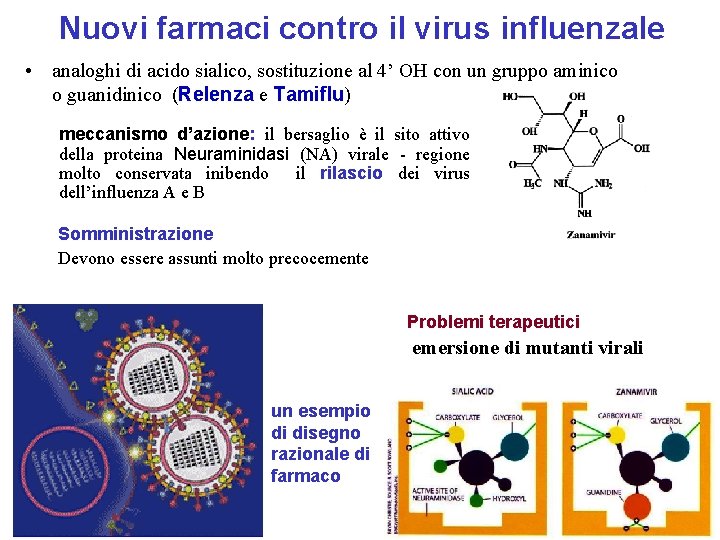 Nuovi farmaci contro il virus influenzale • analoghi di acido sialico, sostituzione al 4’