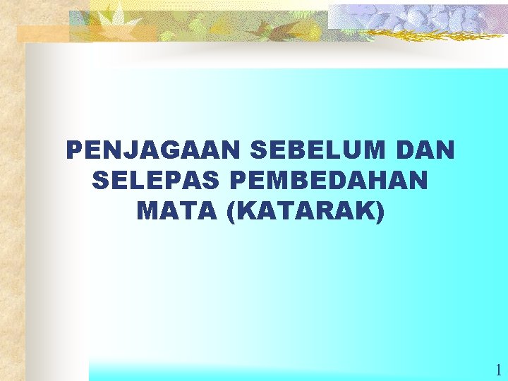PENJAGAAN SEBELUM DAN SELEPAS PEMBEDAHAN MATA (KATARAK) 1 