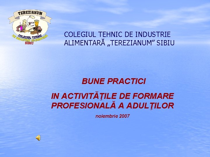 COLEGIUL TEHNIC DE INDUSTRIE ALIMENTARĂ „TEREZIANUM” SIBIU BUNE PRACTICI IN ACTIVITĂŢILE DE FORMARE PROFESIONALĂ