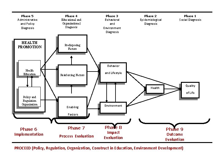 Phase 5 Administrative and Policy Diagnosis HEALTH PROMOTION Phase 4 Educational and Organizational Diagnosis