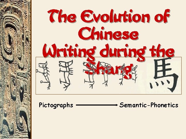 The Evolution of Chinese Writing during the Shang Pictographs Semantic-Phonetics 