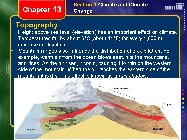 Chapter 13 Section 1 Climate and Climate Change Topography • Height above sea level