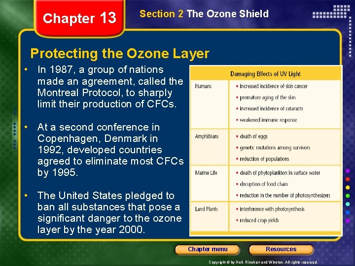 Chapter 13 Section 2 The Ozone Shield Protecting the Ozone Layer • In 1987,