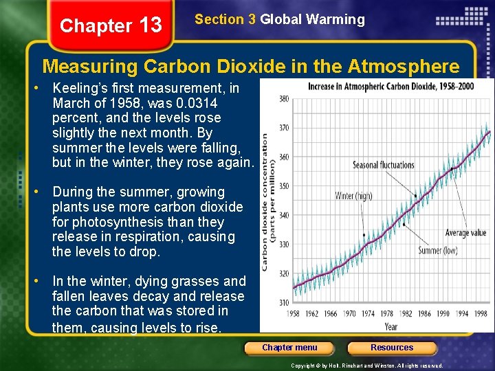 Chapter 13 Section 3 Global Warming Measuring Carbon Dioxide in the Atmosphere • Keeling’s