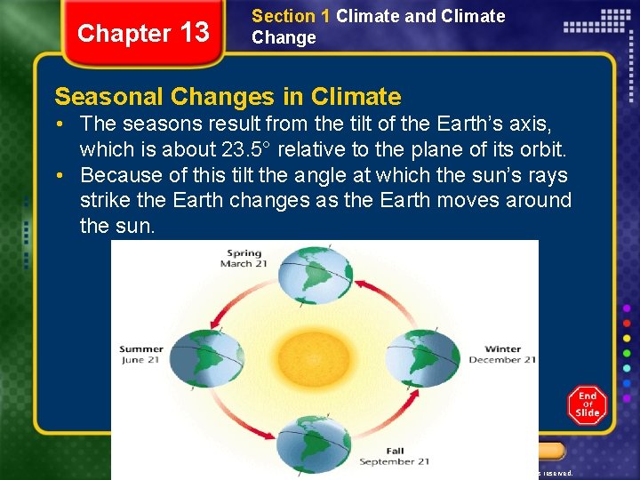 Chapter 13 Section 1 Climate and Climate Change Seasonal Changes in Climate • The