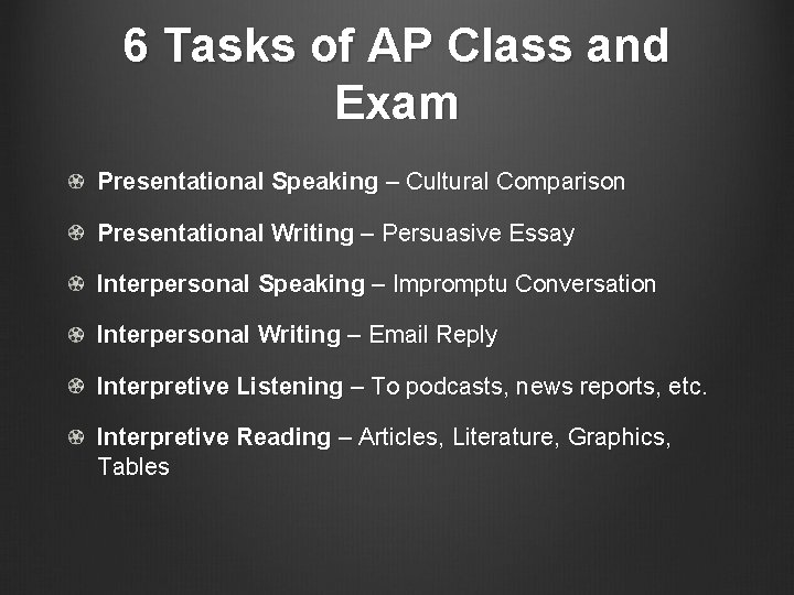 6 Tasks of AP Class and Exam Presentational Speaking – Cultural Comparison Presentational Writing