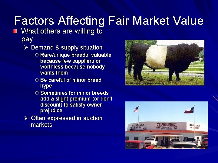 Factors Affecting Fair Market Value What others are willing to pay Ø Demand &