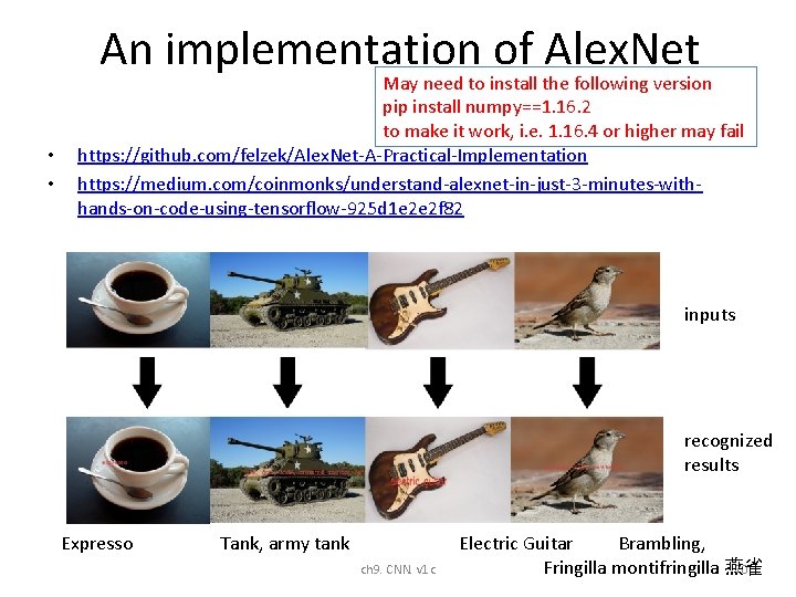 An implementation of Alex. Net • • May need to install the following version An implementation of Alex. Net • • May need to install the following version