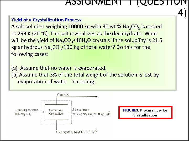 ASSIGNMENT 1 (QUESTION 4) Yield of a Crystallization Process A salt solution weighing 10000