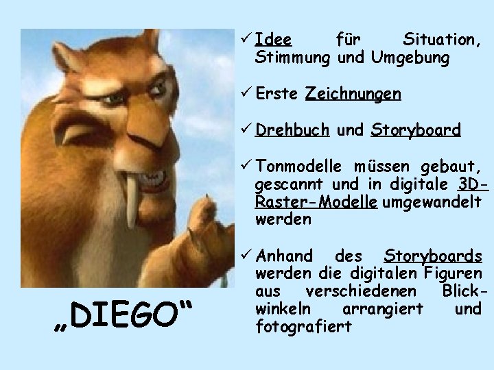 ü Idee für Situation, Stimmung und Umgebung ü Erste Zeichnungen ü Drehbuch und Storyboard