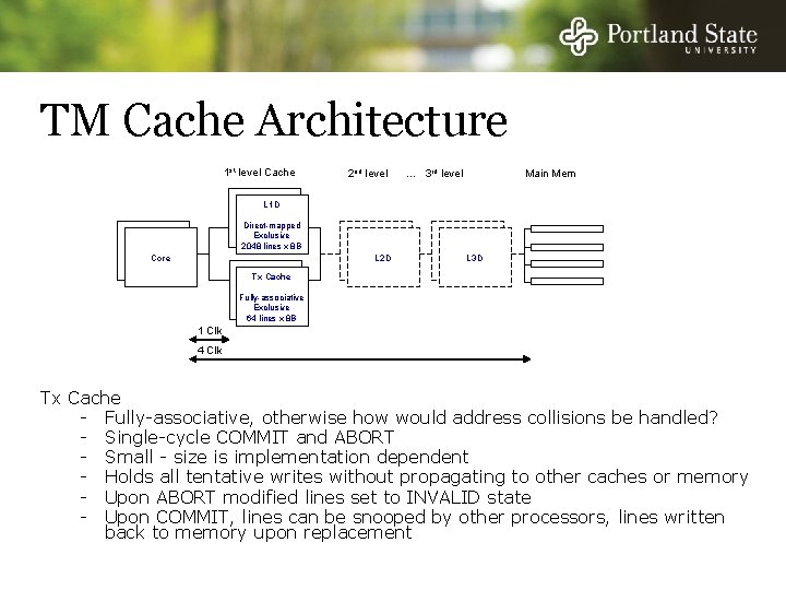 TM Cache Architecture 1 st level Cache 2 nd level … 3 rd level