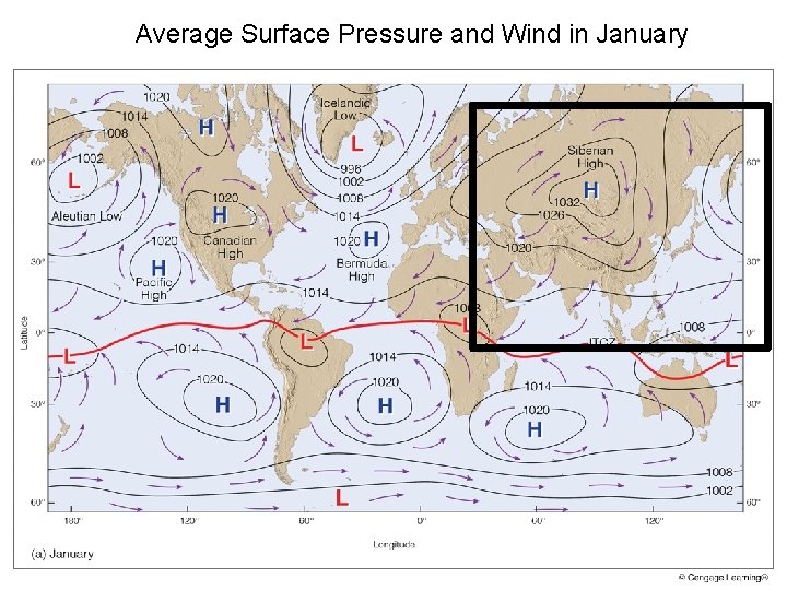 Average Surface Pressure and Wind in January 