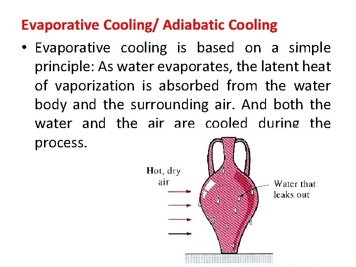 Evaporative Cooling/ Adiabatic Cooling • Evaporative cooling is based on a simple principle: As