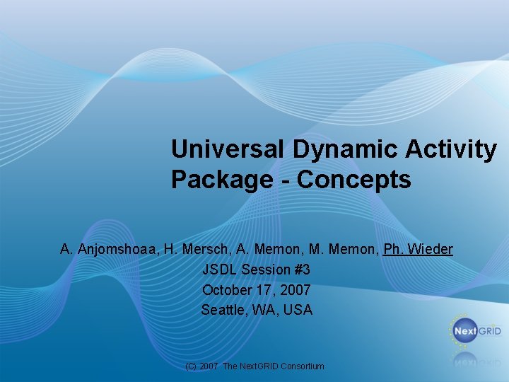 Universal Dynamic Activity Package Concepts A Anjomshoaa H