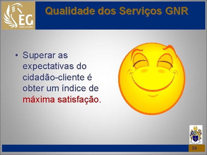 Qualidade dos Serviços GNR • Superar as expectativas do cidadão-cliente é obter um índice