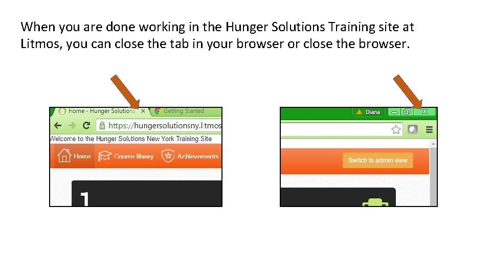 When you are done working in the Hunger Solutions Training site at Litmos, you