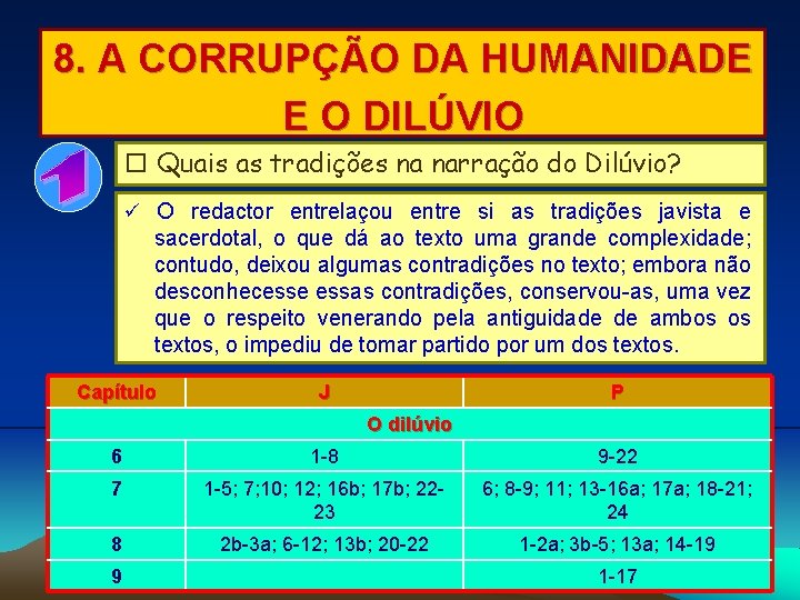 8. A CORRUPÇÃO DA HUMANIDADE E O DILÚVIO Quais as tradições na narração do