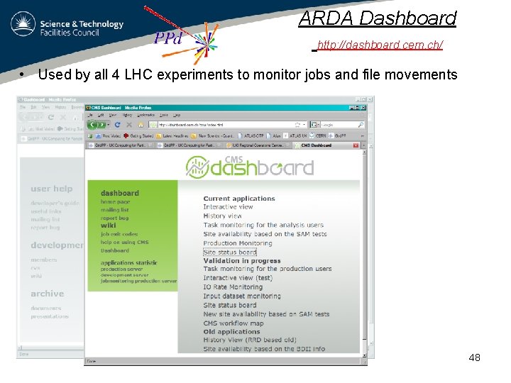 ARDA Dashboard http: //dashboard. cern. ch/ • Used by all 4 LHC experiments to