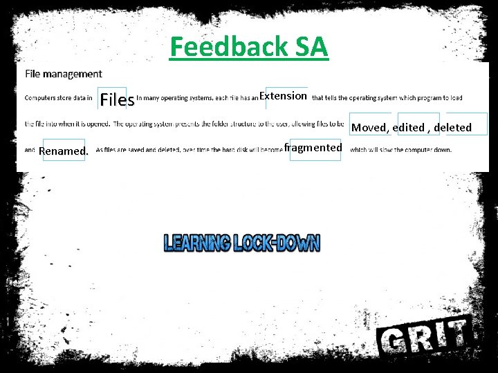 Feedback SA Files Extension Moved, edited , deleted Renamed. fragmented 