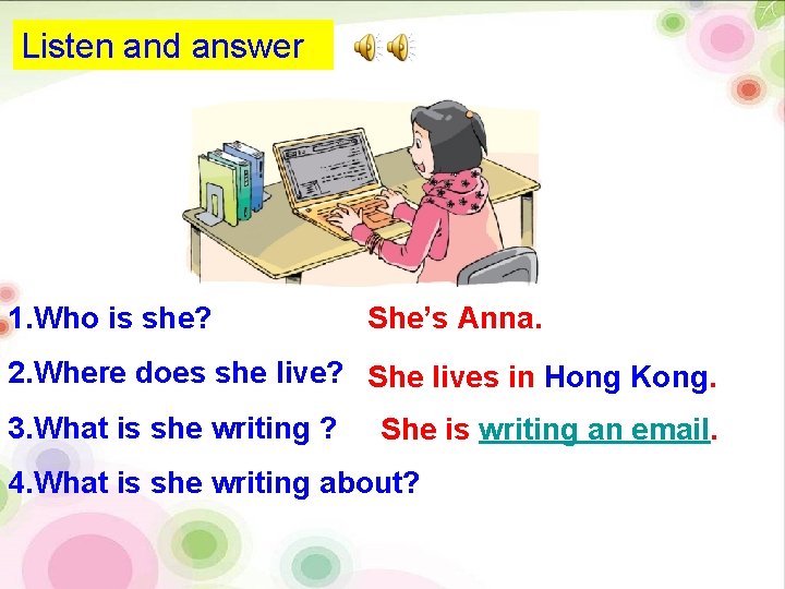 Listen and answer 1. Who is she? She’s Anna. 2. Where does she live?