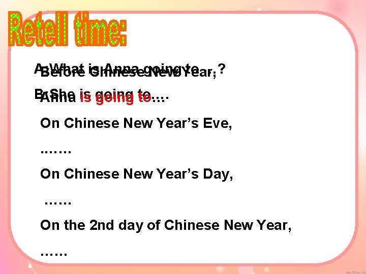 A: What Anna going to …? Before is Chinese New Year, B: She Anna