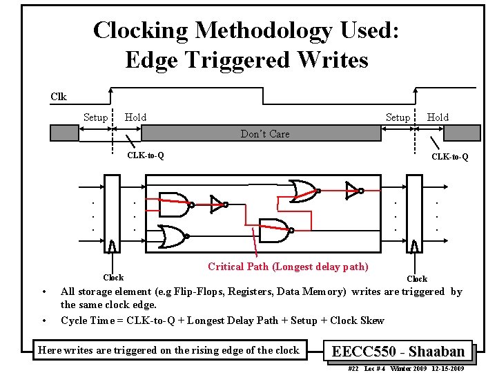 Clocking Methodology Used: Edge Triggered Writes Clk Setup Hold Don’t Care CLK-to-Q . .