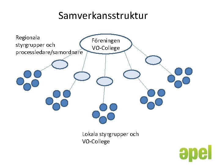 Samverkansstruktur Regionala styrgrupper och processledare/samordnare Föreningen VO-College Lokala styrgrupper och VO-College 