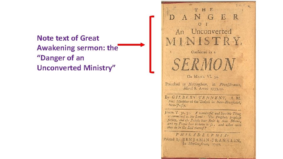 Note text of Great Awakening sermon: the “Danger of an Unconverted Ministry” 