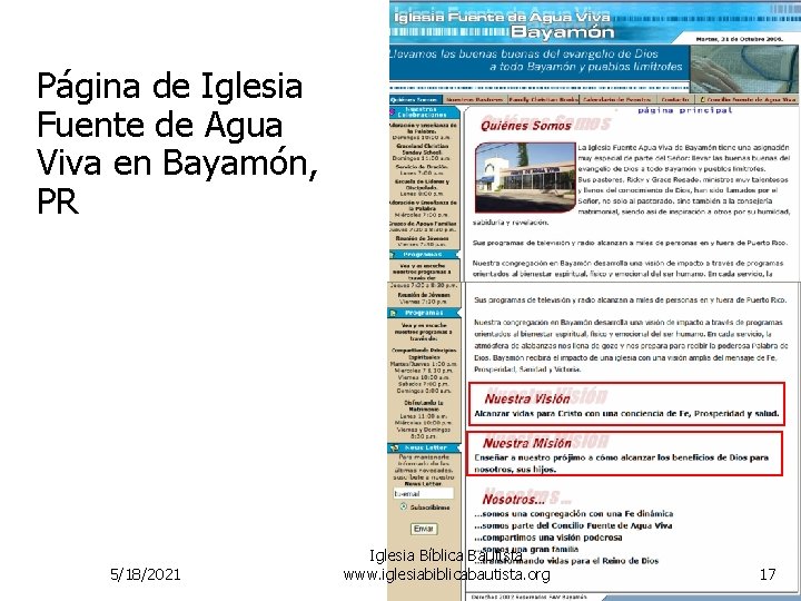 Página de Iglesia Fuente de Agua Viva en Bayamón, PR 5/18/2021 Iglesia Bíblica Bautista Página de Iglesia Fuente de Agua Viva en Bayamón, PR 5/18/2021 Iglesia Bíblica Bautista