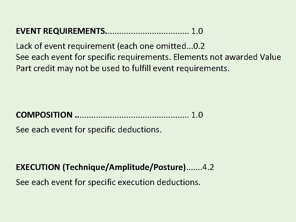 EVENT REQUIREMENTS. . . . . 1. 0 Lack of event requirement (each one