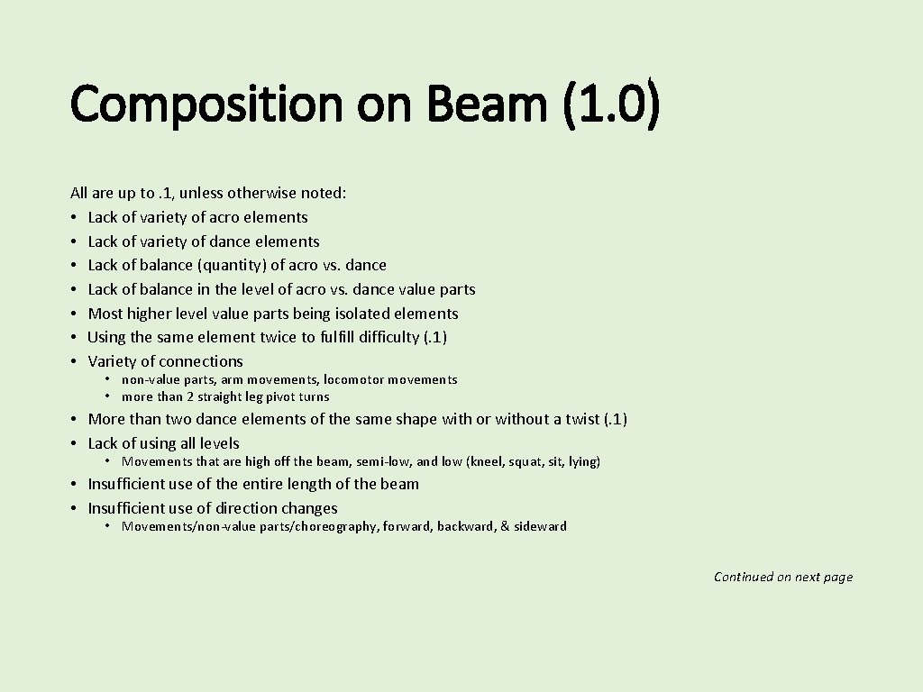 Composition on Beam (1. 0) All are up to. 1, unless otherwise noted: •