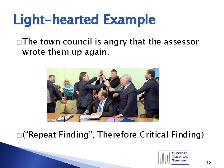Light-hearted Example � The town council is angry that the assessor wrote them up