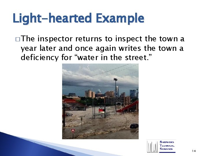 Light-hearted Example � The inspector returns to inspect the town a year later and