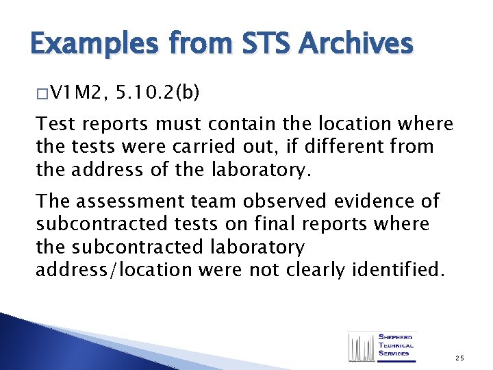 Examples from STS Archives � V 1 M 2, 5. 10. 2(b) Test reports