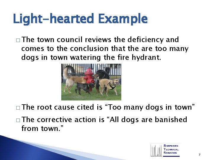 Light-hearted Example � The town council reviews the deficiency and comes to the conclusion