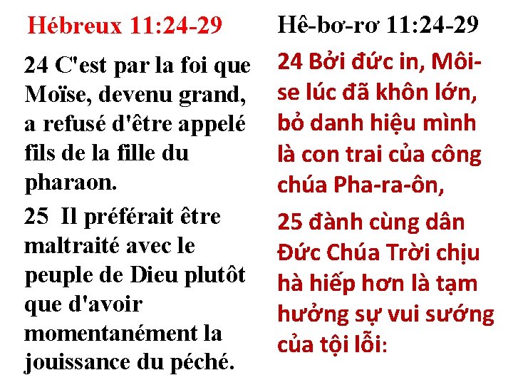 Hébreux 11: 24 -29 24 C'est par la foi que Moïse, devenu grand, a